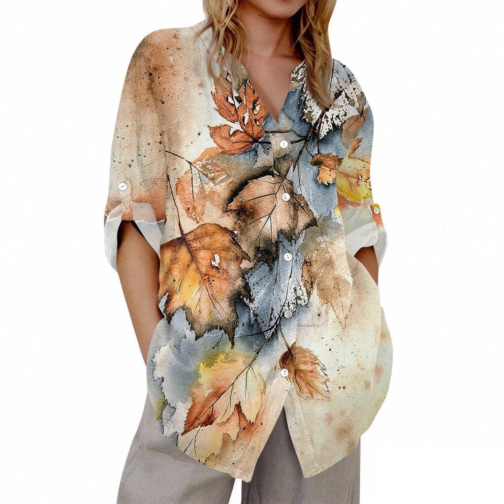 Женский кардиган с V-образным вырезом и рукавом 3/4 с принтом