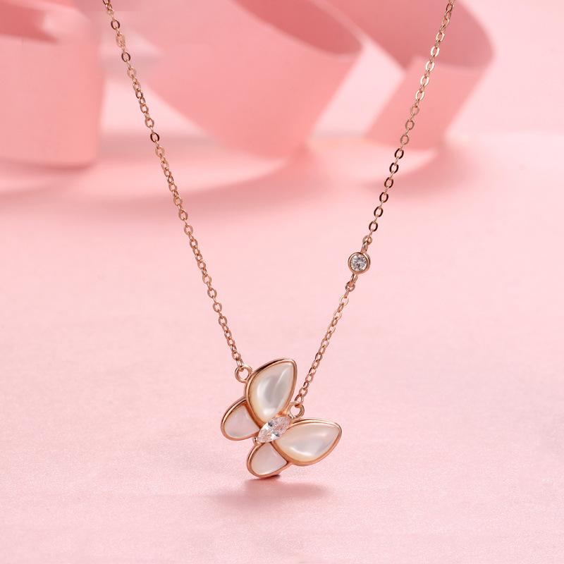 Butterfly Necklace Jewelry Pendant Natural White Fritillary Temperament Versatile Collarbone Chain Female Ins Premium