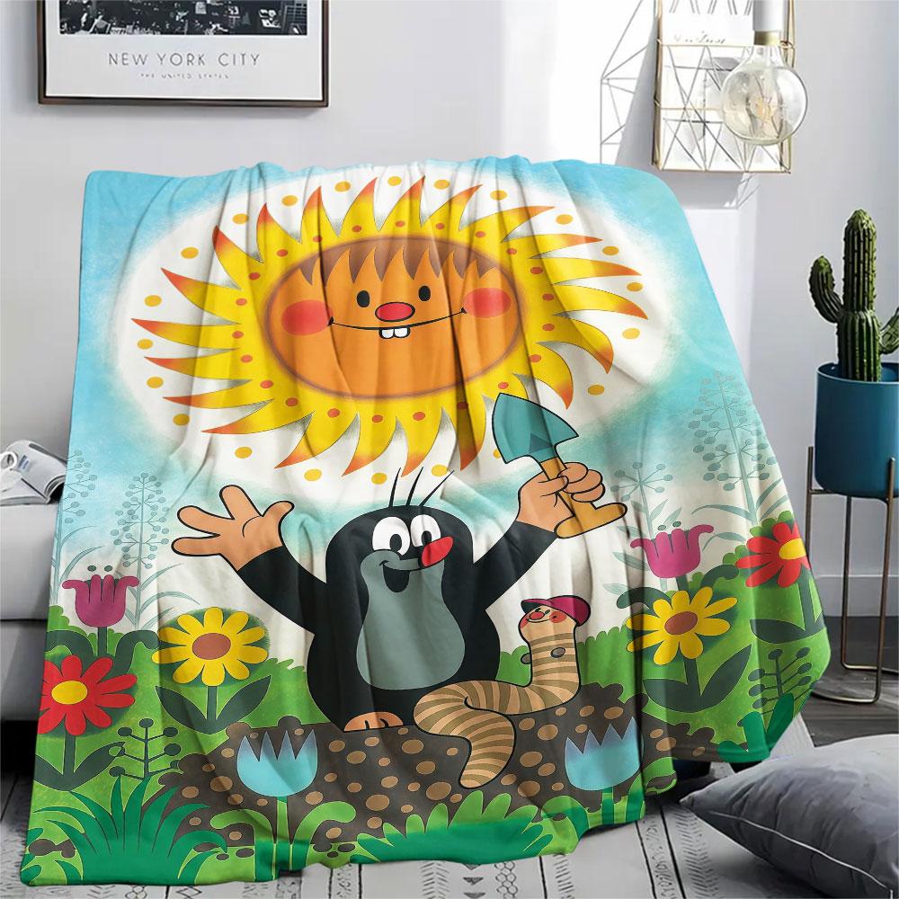 Krtek Printed Flannel Blanket, soft throw for bedroom sofa, washable, fan merchandise, great gift.