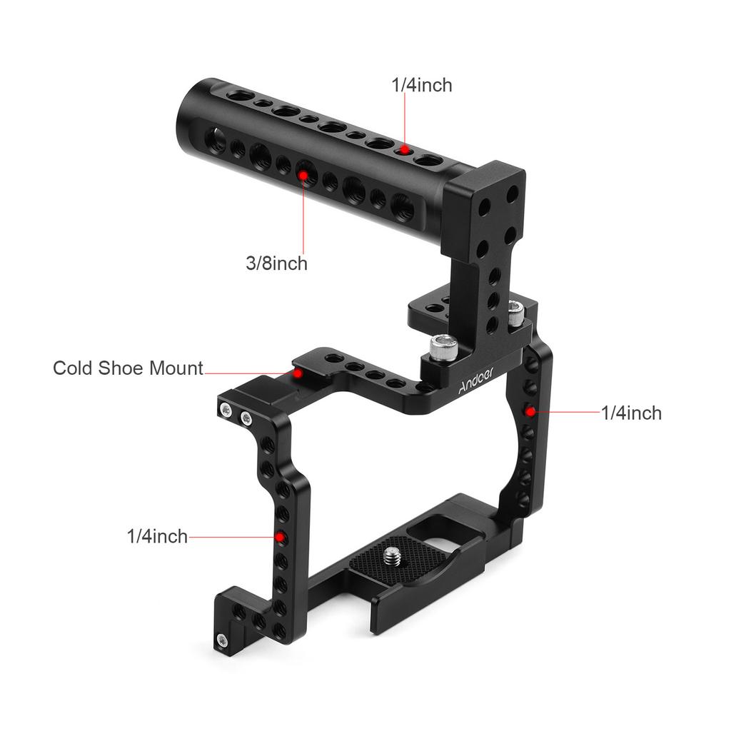 Anoder Camera Cage with Grip Handle Aluminum Alloy with Cold Shoe 1/4 3/8 Holes Compatible with