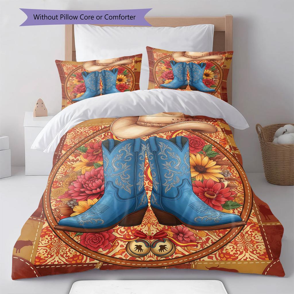 CowboyBoots Pattern Bedding Quilt Set Quilt Cover Pillowcase Home Decoration Birthday Gift (1 * duvet cover + 2 * pillowcase, without core)