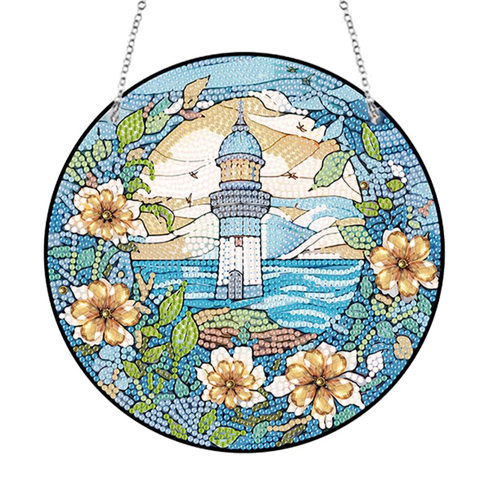Acrylic Single-Side Diamond Art Hanging Pendant Lighthouse DIY Diamond Painting Dots Pendant Lily Of The Valley for Office Decor