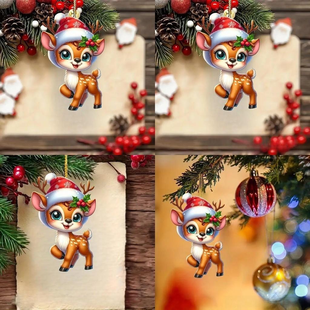 Acrylic Christmas Car Ornament With Deer Tree Motif Rearview Decoration Mirror