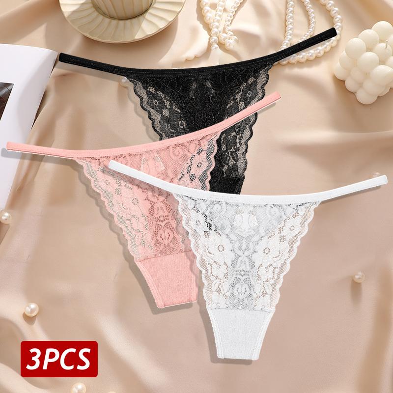New 3Pcs/Set Sexy Lace Floral Panties For Women Low Waisted Thongs Briefs Sets Fashion Cozy Transparent Intimates Lingerie S-XL