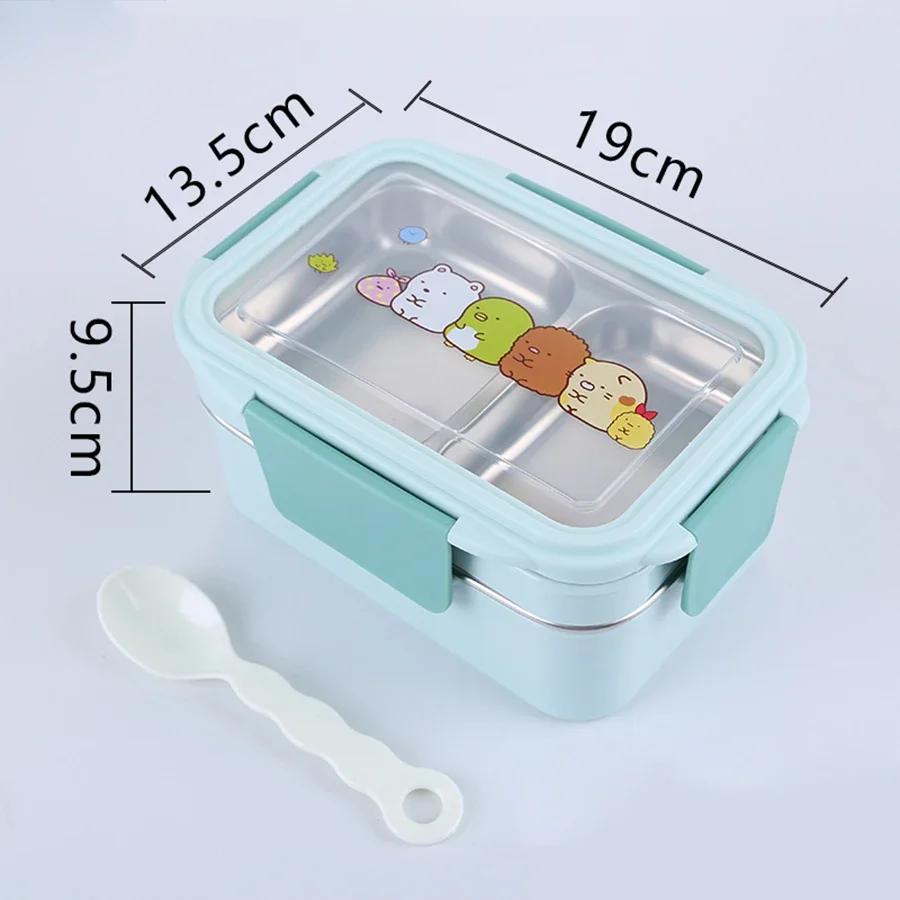Double Layer Portable Stainless Steel Cartoon Food Container Microwave Bento Box for Kids Children Picnic School