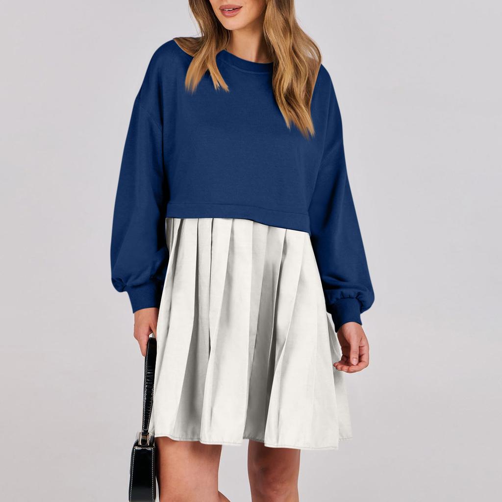 Женское платье-толстовка большого размера с длинным рукавом в стиле пэчворк, пуловер, топы, платье-толстовка