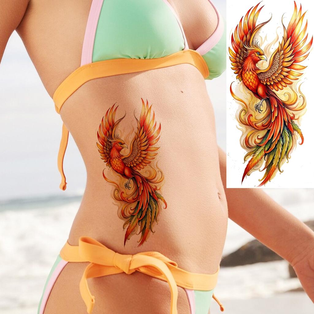 1 Sheet Rose Butterfly Phoenix Temporary Tattoo For Adult Hand Waist, Fake Tatoo Sticker Waterproof Long Lasting Realistic Tatoo