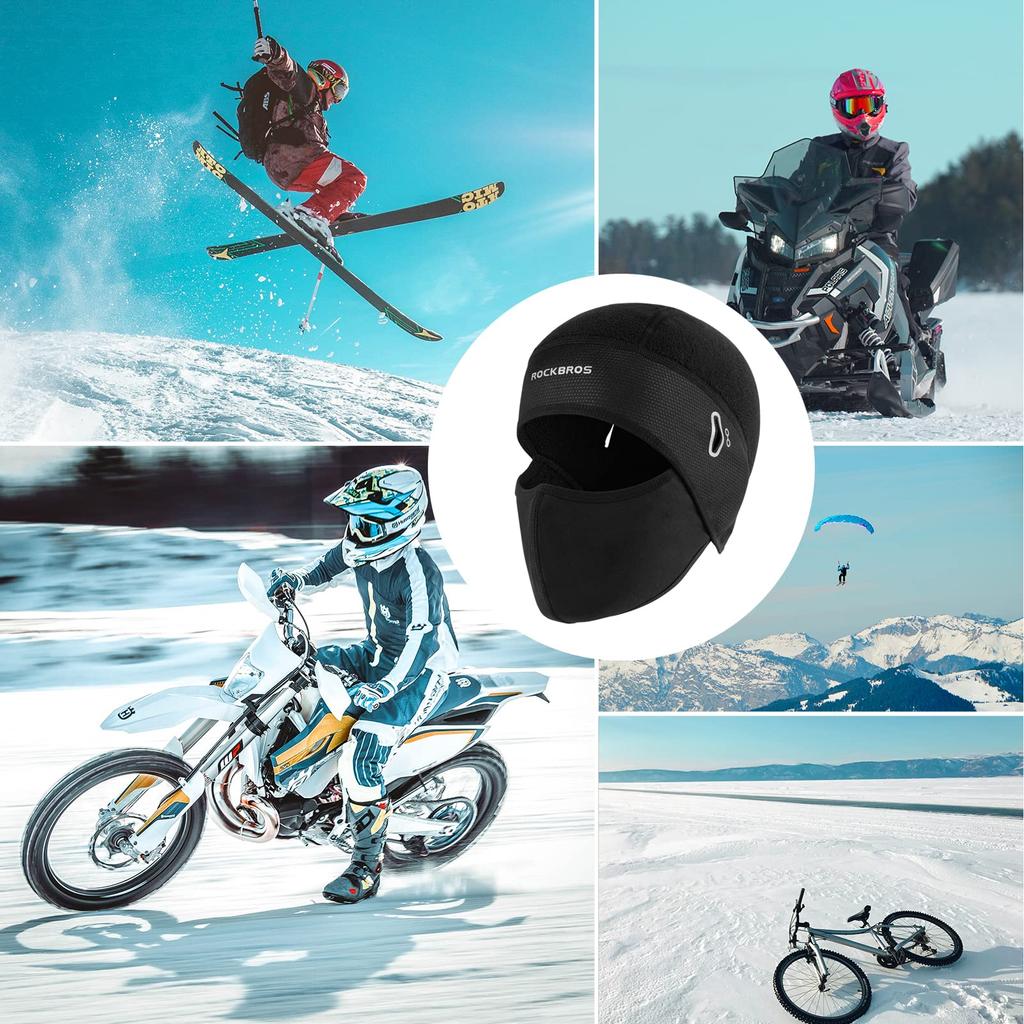 ROCKBROS Шлем-маска с внутренним утеплителем и интегрированными очками для и одна черная шапка, на флисовой подкладке, с отверстием, эластичный, дышащий, влагоотводящий,