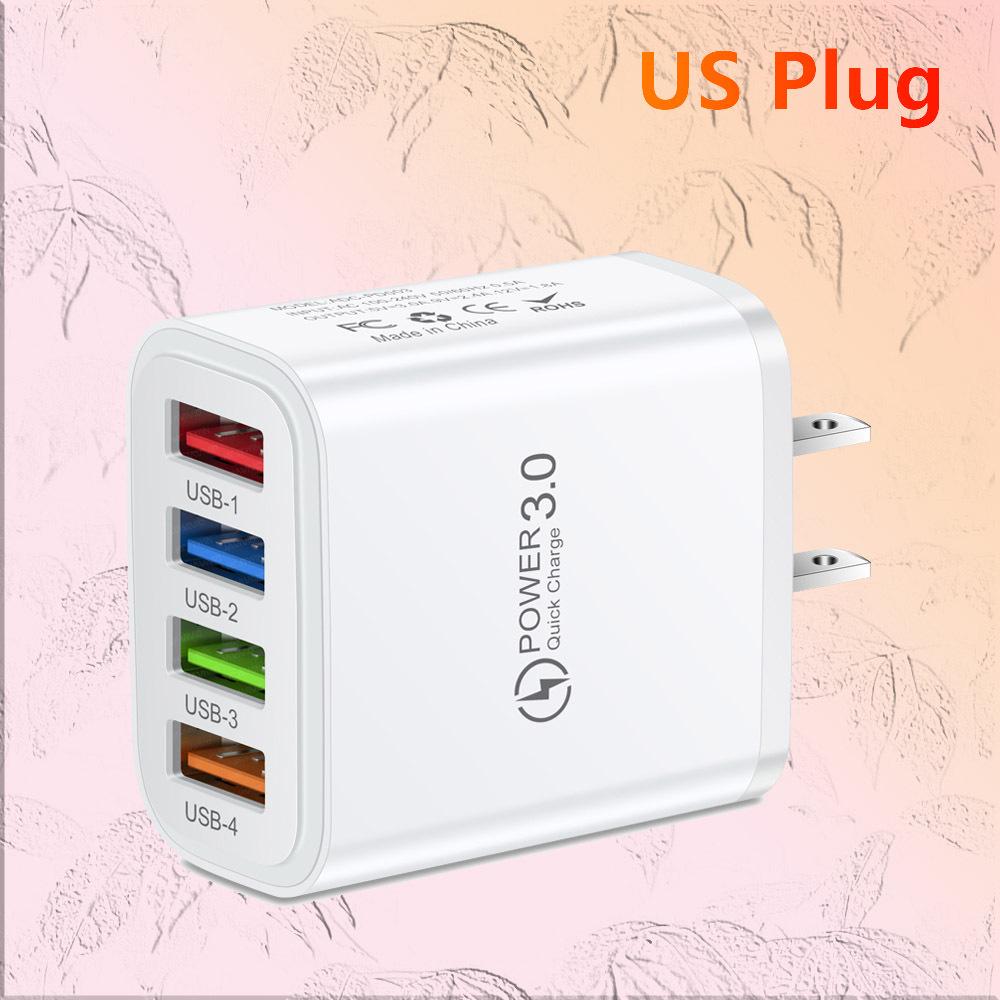 4-портовое USB-зарядное устройство для мобильных телефонов и планшетов 3А - Стандарты США/ЕС, Разноцветное
