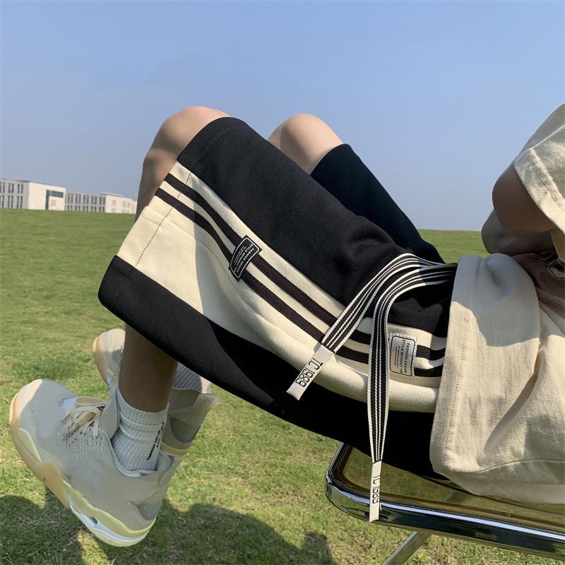 Forår Og Sommer Nye Trendy Alsidige Ensfarvede Stribede Shorts Mænds Løse Afslappede Sports Lige Y2K Shorts Mænds Store Størrelser