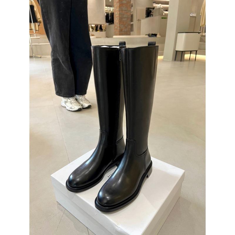 Версия из коровьей кожи~ Виноградная мать, те же высокие сапоги, женские рыцарские сапоги, натуральная кожа, низкий толстый каблук, толстая подошва, боковая молния, высокие сапоги.