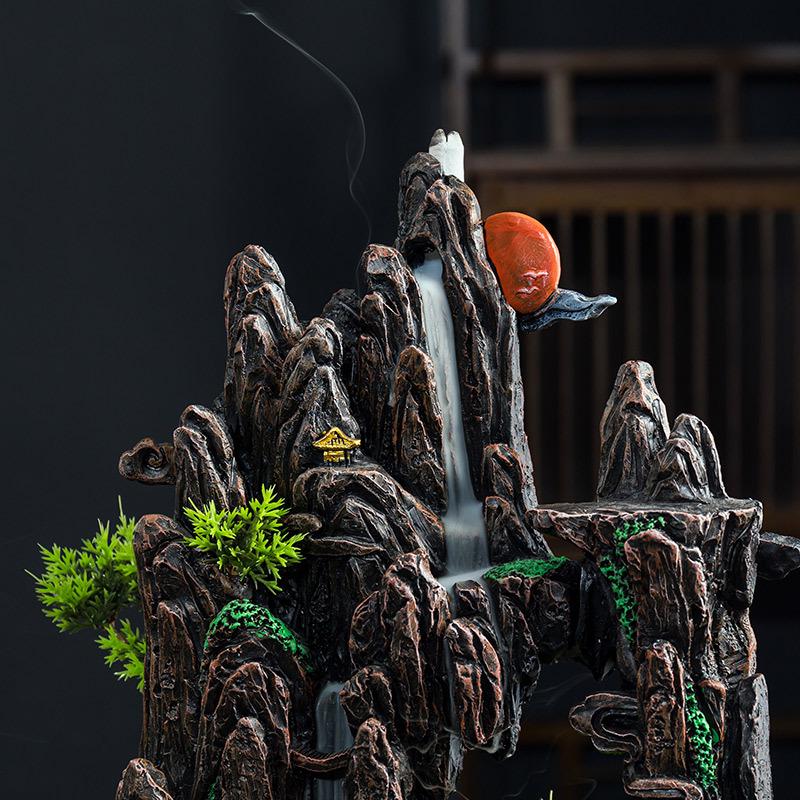 Creative Indoor Backflow Incense Burner: Mountain Stream Design with Agarwood & Sandalwood Aromatherapy for Home Decor
