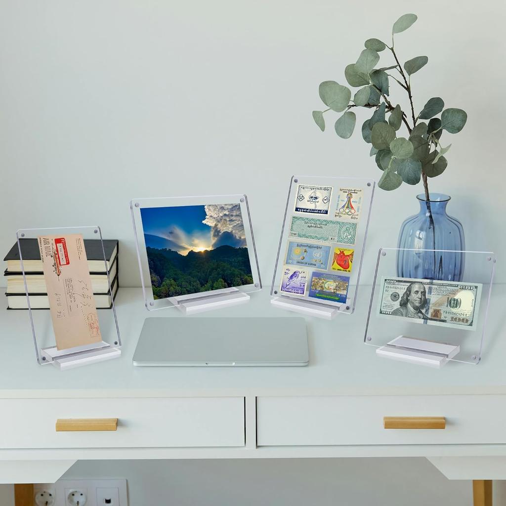 Acrylic Picture Frame 7x5 Inch Picture Floating Display Clear Magnetic Acrylic Frame Double Sided Photo Frame for Desktop Stand (Clear (1 Pack, 5X7)