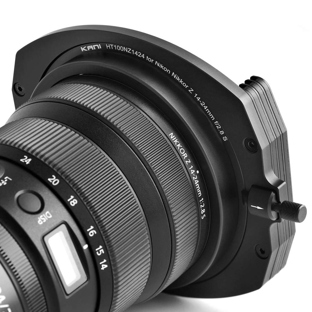 KANI HT100 III 100mm wide filter holder for Nikon Z S Holds up to 2 Includes storage Made of 808219 14-24mm f/2.8 lens. filters. case. aluminum.