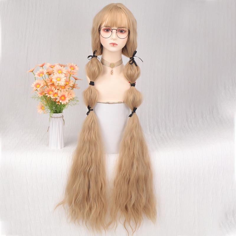40-дюймовый синтетический длинный вьющийся парик для косплея с челкой, светло-русый, красный, синий, милый парик Лолиты, женские парики для косплея на Хэллоуин