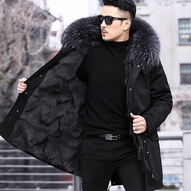 Мужская парка с подкладкой из цельного меха норки, новый зимний стиль, меховое пальто мехом к коже, имитация кашемира норки, средней длины