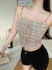 Plaid Tank Top Solid Metal Chain Halter Crop Tops Women Summer Camis Backless Camisole Fashion Casual Tube Female Sleeveless Cropped Vest Y2K
