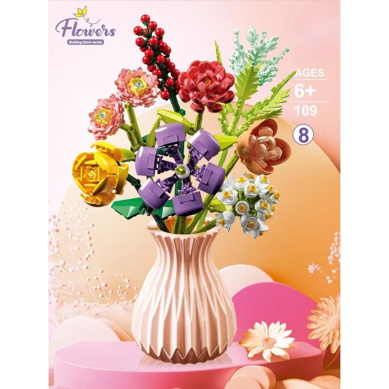 Микро-конструктор с вазой «Вечный букет цветов», набор для креативного украшения дома, совместим с LEGO
