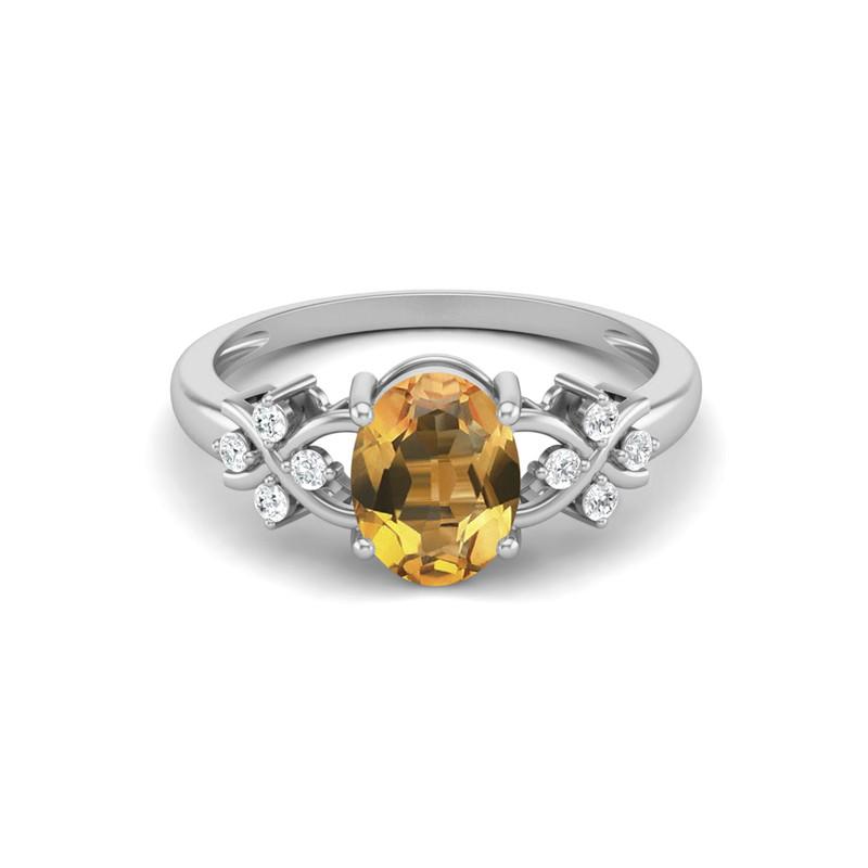 8X6MM Oval Citrine Gemstone 925 Sterling Silver Solitaire Vine-Inspired Women Wedding Ring
