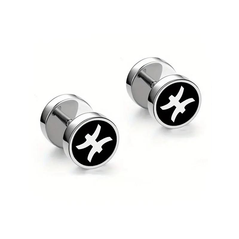 Мужские Модные Серьги-Гантели из Нержавеющей Стали со Знаками Зодиака