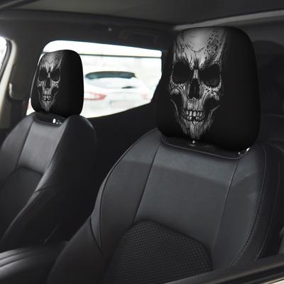 1 шт. Чехол на подголовник автомобильного сиденья с принтом черепа, черный, универсальный, без наполнителя, стильный аксессуар для салона автомобиля