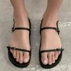 ZA Женские черные сандалии на плоской подошве 2024 года, летние новые пляжные сандалии, женские повседневные тапочки для улицы, женские элегантные сандалии с пряжками на ремешках