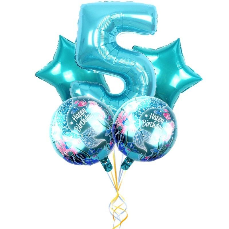 5 шт./набор воздушных шаров «Русалочка» Воздушные шары из фольги с золотыми цифрами для украшения детского дня рождения AVE