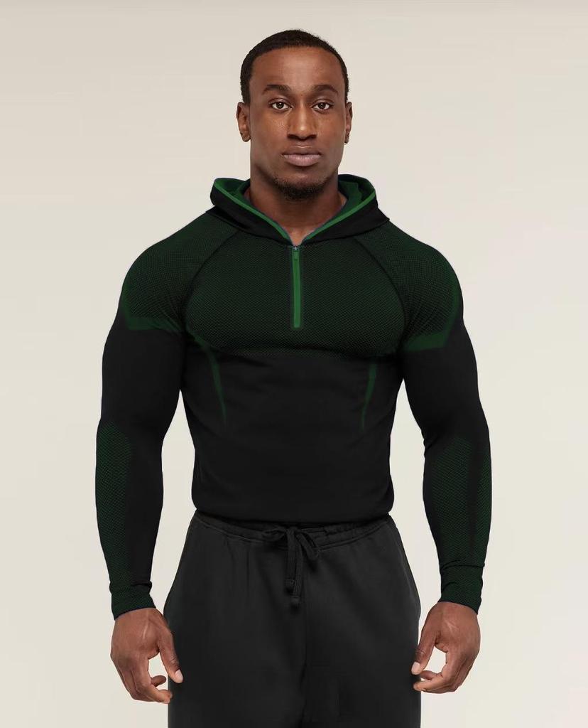 Мужская фитнес-футболка с длинным рукавом и капюшоном GYMSHARK Onyx с высокой эластичностью