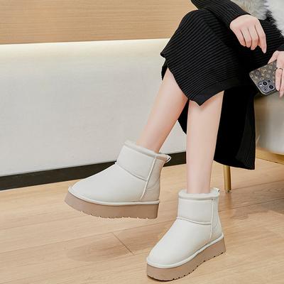 Женские зимние ботинки из пушистой кожи, нескользящие полусапожки с меховой флисовой подкладкой, зимние теплые ботинки на толстой платформе, удобные ботинки для ходьбы, женская обувь