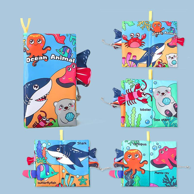 8-странижная тканевая книжка с хвостиками, тактильная, мягкая книжка для младенцев, мультяшные животные, развивающая, интерактивная, игрушка для раннего развития для малыша