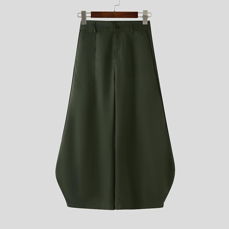 INCERUN Мужские повседневные брюки с высокой талией на молнии, с длинным подолом-фонариком