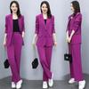 Spring and Autumn Women's Plus Size Button Section Lapel Pure Color Slim Temperament Cardigan Jacket + Wide Leg Slim Trousers Suit Two Piece Set