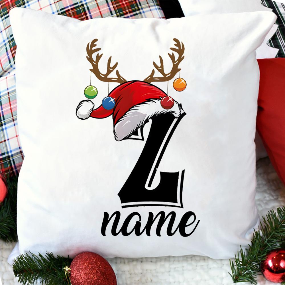 Personalised Christmas Pillow Case Initial with Name Cushion Cover Xmas Party Decor Home Pillowcase Xmas Gift for Family Friends