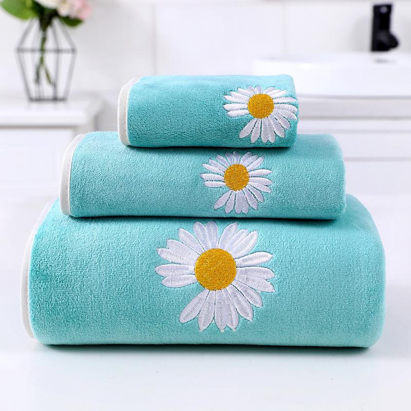 Microfiber Edging Embroidered Towel and Bath Towel Set