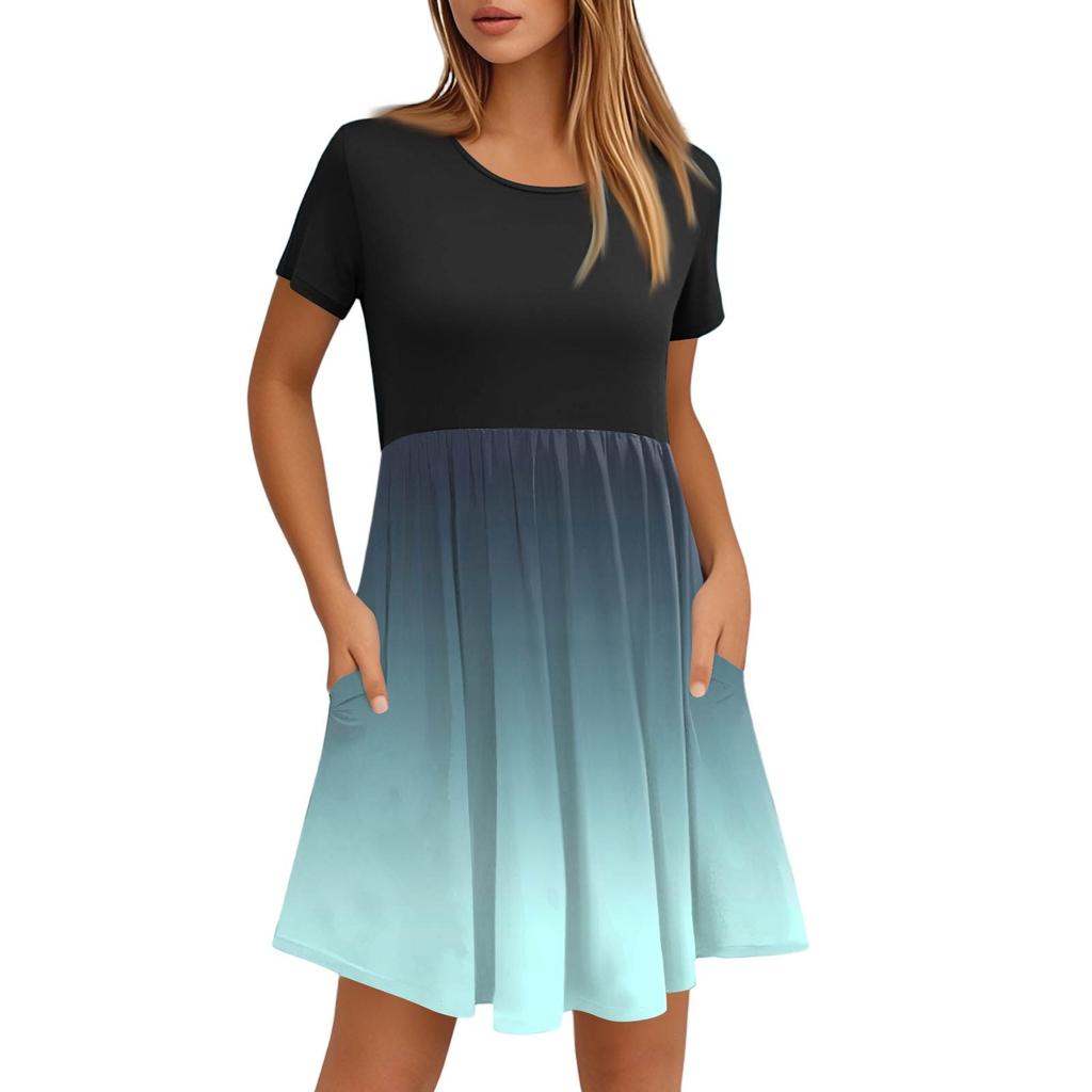 Женские модные повседневные свободные платья с круглым вырезом и коротким рукавом с принтом и карманами