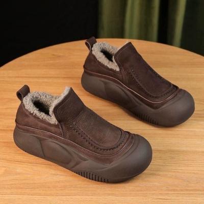 Женские меховые туфли на плоской подошве на платформе, теплые плюшевые хлопковые туфли, зимняя повседневная обувь для женщин 2025 года, модные удобные нескользящие ботинки Mujer