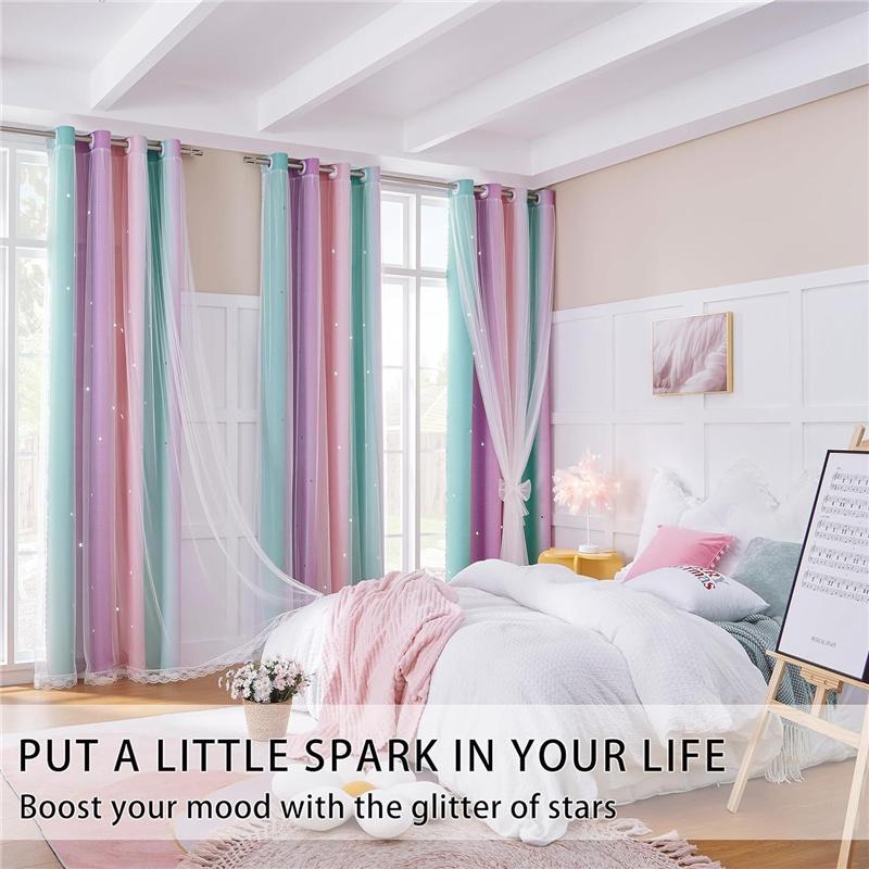 Двухслойные градиентные радужные шторы блэкаут с вырезами в виде звезд для детской комнаты, спальни, гостиной