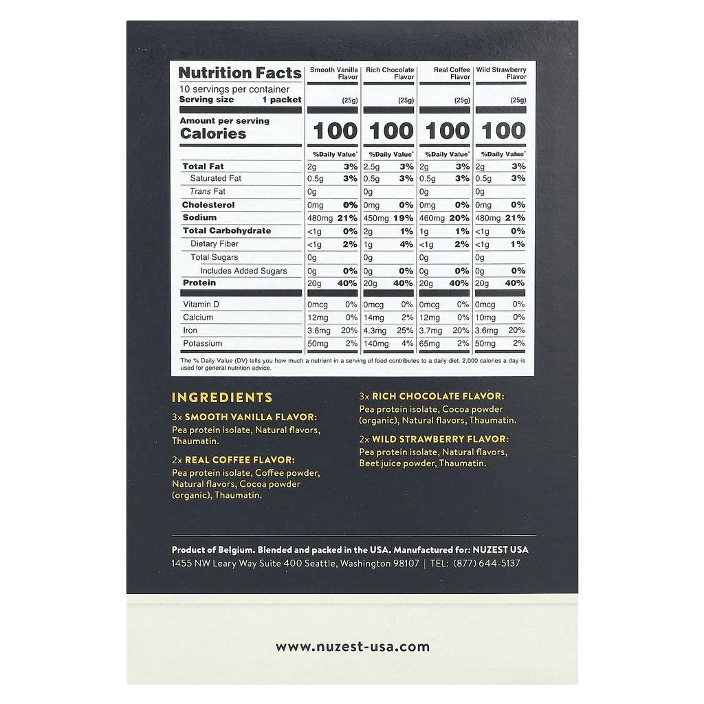 Nuzest, Clean Lean Protein, 4 Flavor Mix Packs, 10 Packets, 0.9 oz (25 g) Per Pack