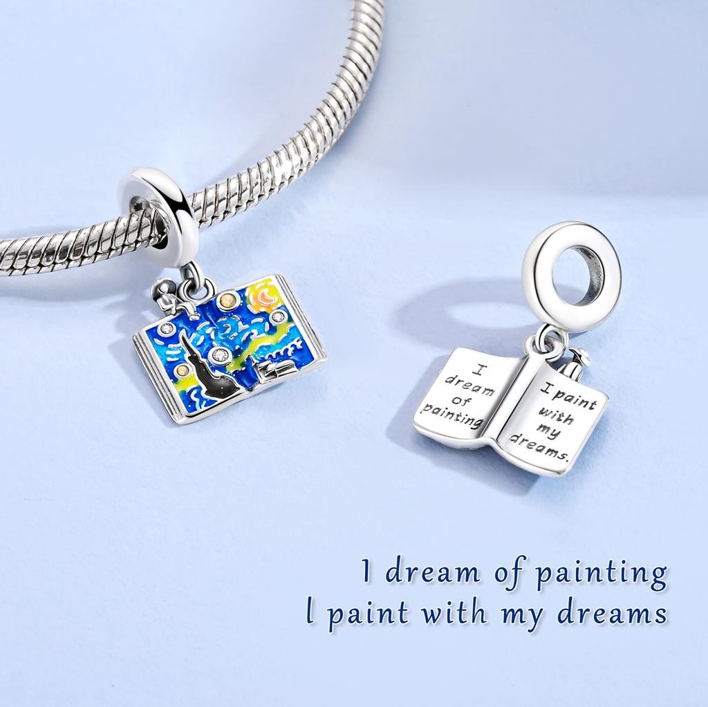 Van Gogh'S Starry Night Charms Copper Blue Beads Fit Original Bracelet Diy For Woman Jewelry