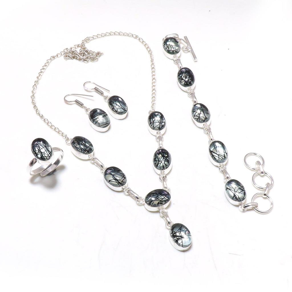 Натуральный камень рутил черного цвета, комплекты ожерелий ручной работы, ювелирные изделия, размер 18 дюймов, ювелирные изделия для девушек и женщин, подарок для нее, для любви