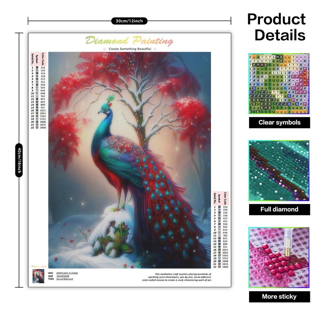 Full Round Animal Diamond Painting Peacock Animal Handcraft And Creativity Mosaic Fantasy Wall Decor 30x40cm/12x16inch