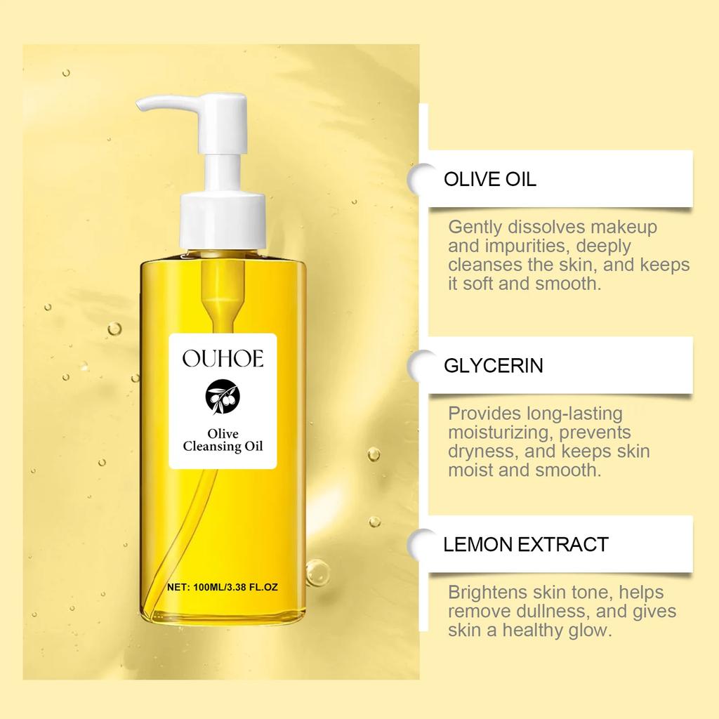 OUHOE Olive Makeup Remover Oil, Gently Moisturizing and Skin Cleansing Facial and Lip Olive Makeup Remover Oil Cleaning Tools