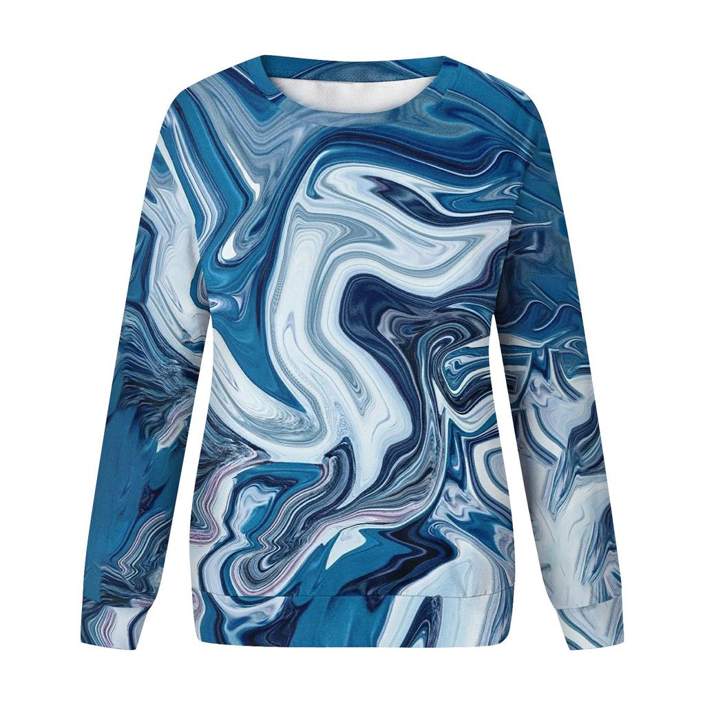 Women's Round Neck Tops Cotton Women's Casual Fashion Floral Print Long Sleeve O-Neck Pullover Top Blouse