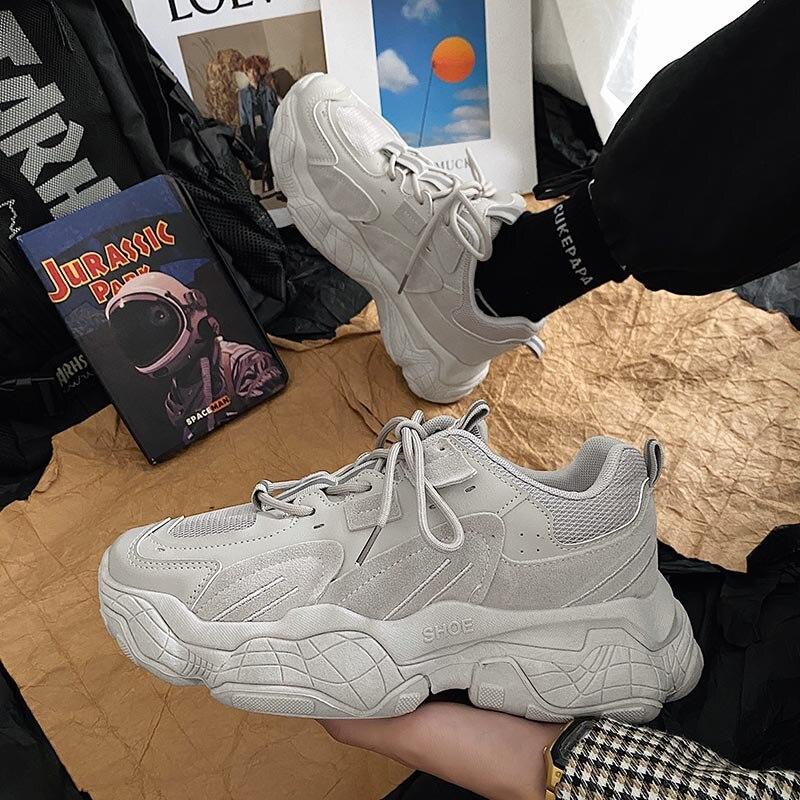 Мужские зимние кроссовки на толстой платформе со шнуровкой, повседневные туфли, резиновые кроссовки на толстой танкетке, папины туфли