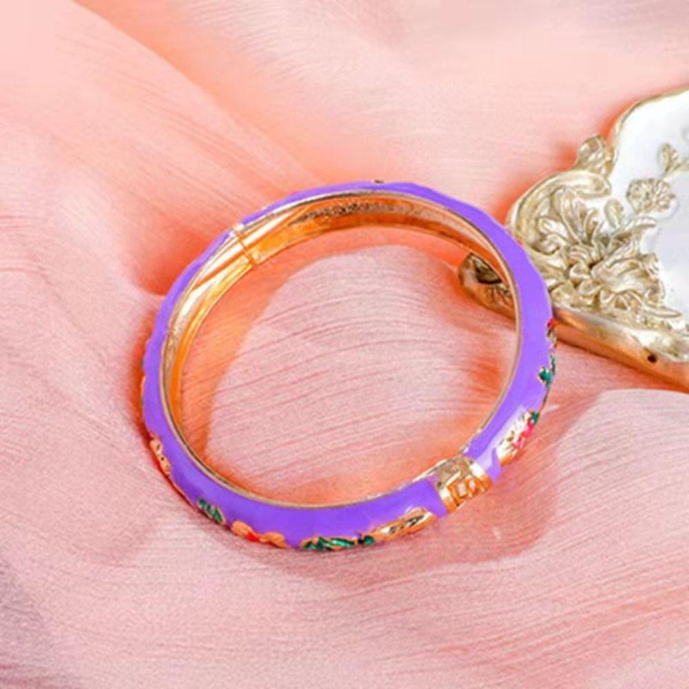 Double Bangle Peony Filigree Flower Bangle Enamel Women's Hand Bracelet Jewelry