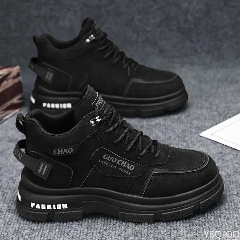 Модные зимние мужские ботинки, новые плюшевые высокие трендовые теплые хлопковые туфли, туфли-карго, короткие ботинки, зимние ботинки на платформе со шнуровкой, кроссовки