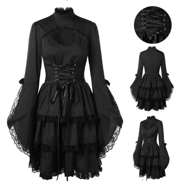 Новейшее женское модное платье в готическом стиле в стиле панк с поясом на подтяжках, праздничное платье с юбкой, корсетом, тонкое платье-юбка трапециевидной формы