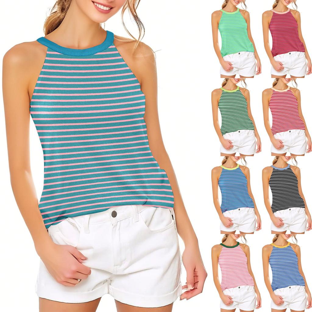 Женский повседневный удобный регулируемый сексуальный с открытой спиной модный полосатый топ-жилет