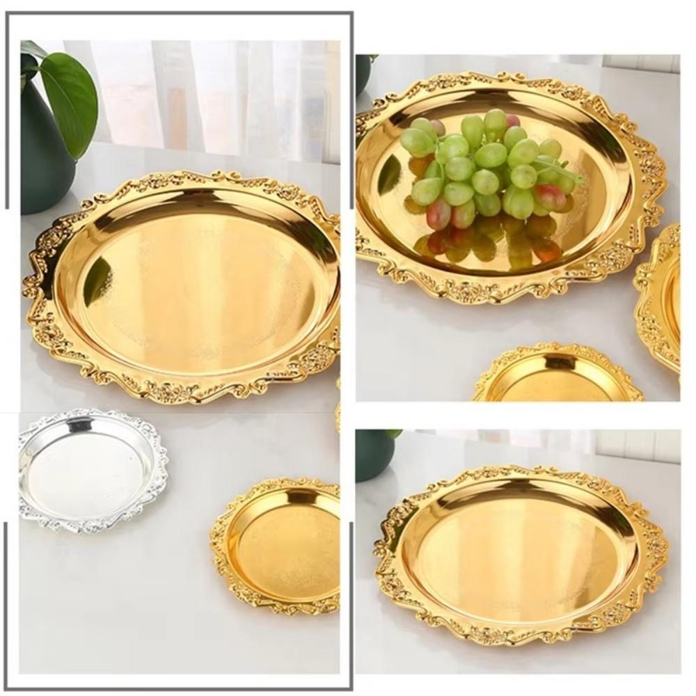 Round Cake Tray Golden Silver Jewelry Storage Tray Luxury Dinner Serving Tray  Tea Cup Holder