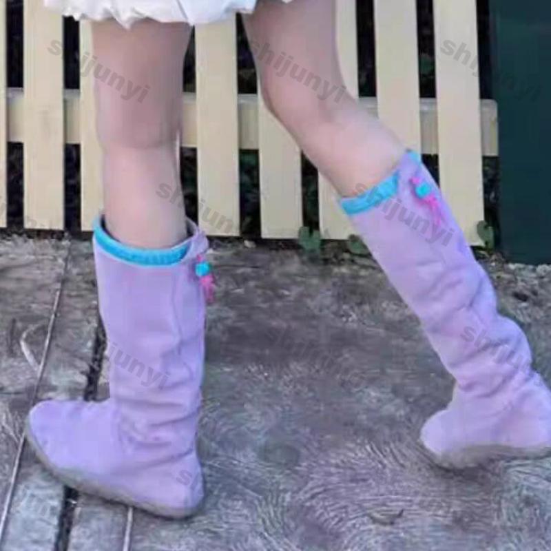 Women Design Purple Pleated Long Boots Women Autumn Winter New Non-slip Warm Snow Boot Slip On Thick Heels Knee Knight Botas